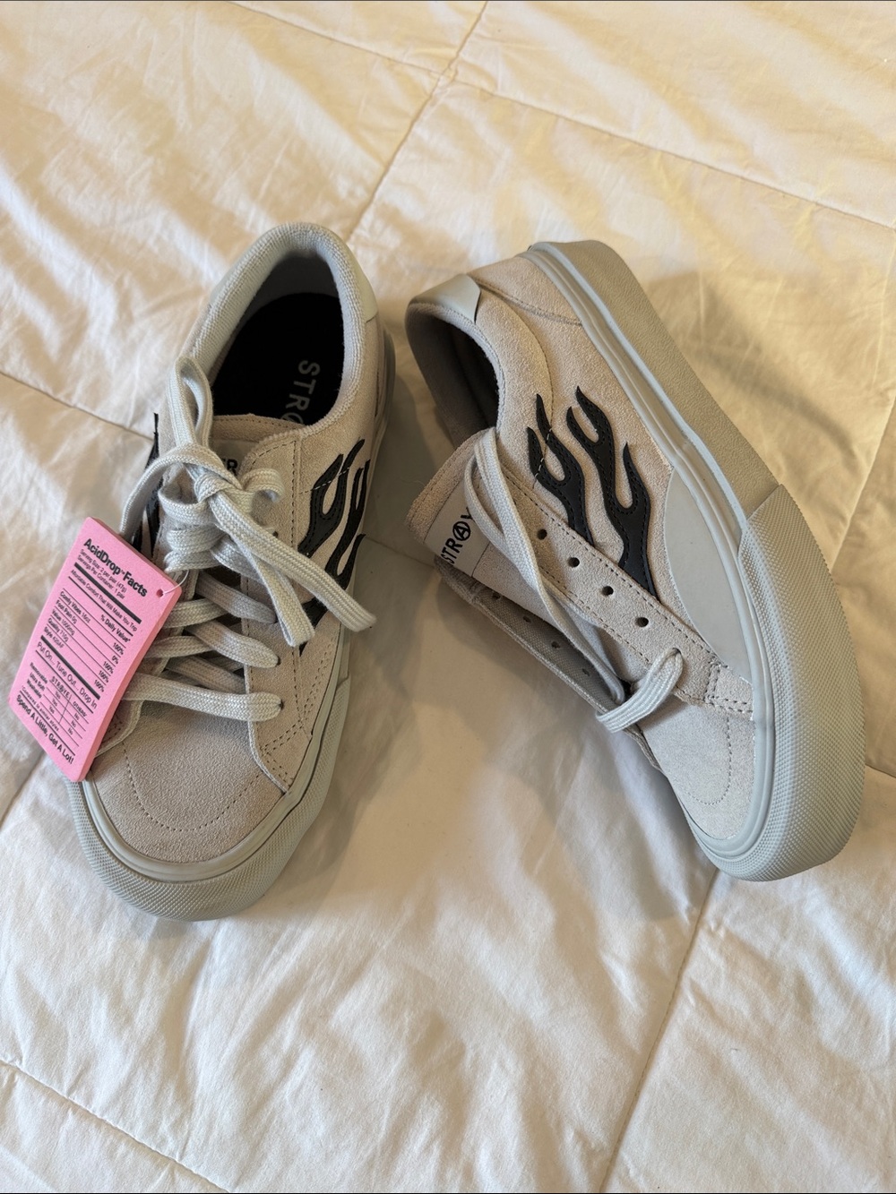 Beige Suede Sneakers with Black Flame Accent